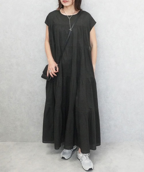 SELECT LEVERY(セレクトリベリー)の「インド綿 フレンチスリーブ ティアードロングワンピース(ワンピース・レディース・パープル/チャコール/ブラック/オフホワイト・FREE)」の13枚目の写真
