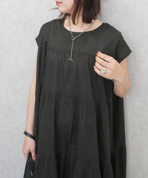 SELECT LEVERY(セレクトリベリー)の「インド綿 フレンチスリーブ ティアードロングワンピース(ワンピース・レディース・パープル/チャコール/ブラック/オフホワイト・FREE)」の14枚目の写真