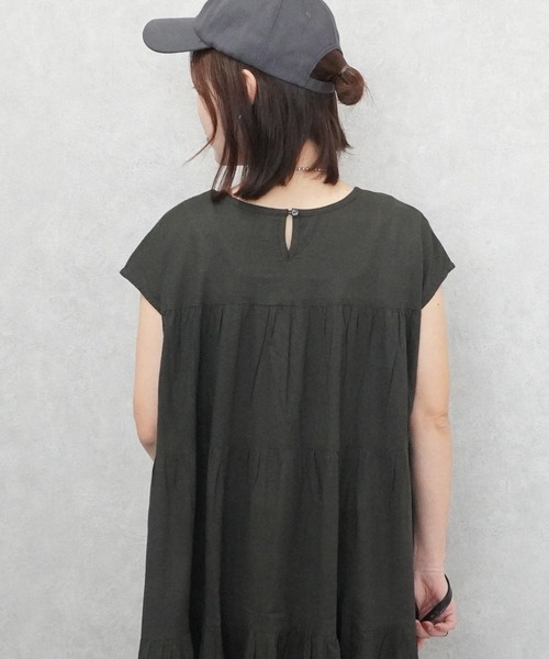 SELECT LEVERY(セレクトリベリー)の「インド綿 フレンチスリーブ ティアードロングワンピース(ワンピース・レディース・パープル/チャコール/ブラック/オフホワイト・FREE)」の16枚目の写真