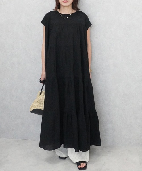 SELECT LEVERY(セレクトリベリー)の「インド綿 フレンチスリーブ ティアードロングワンピース(ワンピース・レディース・パープル/チャコール/ブラック/オフホワイト・FREE)」の18枚目の写真