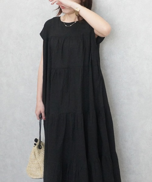 SELECT LEVERY(セレクトリベリー)の「インド綿 フレンチスリーブ ティアードロングワンピース(ワンピース・レディース・パープル/チャコール/ブラック/オフホワイト・FREE)」の19枚目の写真