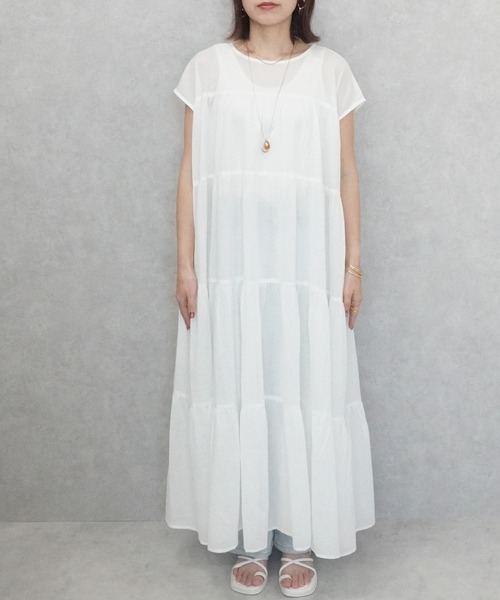 SELECT LEVERY(セレクトリベリー)の「インド綿 フレンチスリーブ ティアードロングワンピース(ワンピース・レディース・パープル/チャコール/ブラック/オフホワイト・FREE)」の22枚目の写真