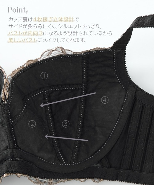 Nissen glamor（ニッセングラマー）の「【大きい胸】バストを持ち上げる 一目惚れ フルカップブラジャー　ブリリアントフラワー柄（G70～J80）（ブラジャー・レディース・ホワイト/ブラック・G85/H70/H75/H85/G95/I75/I80/J70/J80/J75/H80/G70/G75/G80）」の5枚目の写真