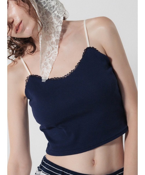 ELCHELE(エルチェレ)の「LACE TRIM BRA TOP(キャミソール・レディース・ヘザーグレー/ネイビー/オフホワイト/ブラック・FREE)」の1枚目の写真