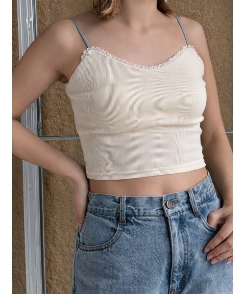 ELCHELE(エルチェレ)の「LACE TRIM BRA TOP(キャミソール・レディース・ヘザーグレー/ネイビー/オフホワイト/ブラック・FREE)」の2枚目の写真