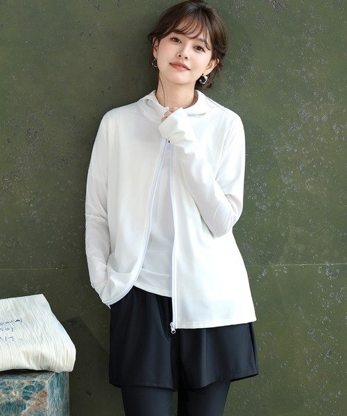 TeddyShop(テディショップ)の「【UVカット率99.9%以上/5点セット/フード付き/サムホール付き/水陸両用】長袖ラッシュガード+ビキニ+ショートパンツ+レギンス レディース水着(水着・レディース・モスグリーン/ホワイト/ブラウン/ベージュ系その他・LL/L/M/S)」の21枚目の写真