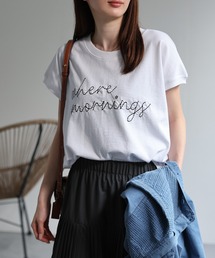【綿100%】ロゴ刺しゅう フレンチスリーブTee/Tシャツ/ヴィンテージ風