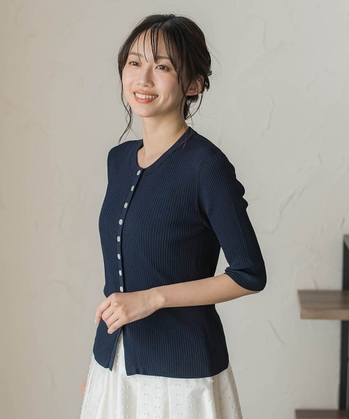 Droite lautreamont(ドロワットロートレアモン)の「五分袖リブカーデ(カーディガン/ボレロ・レディース・オフホワイト/ネイビー/グリーン・M)」の11枚目の写真