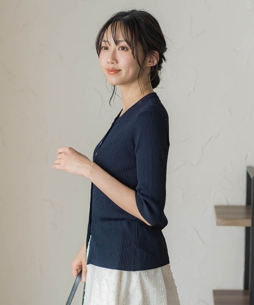 Droite lautreamont(ドロワットロートレアモン)の「五分袖リブカーデ(カーディガン/ボレロ・レディース・オフホワイト/ネイビー/グリーン・M)」の12枚目の写真