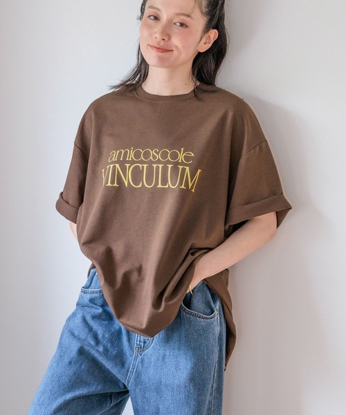 studio CLIP(スタディオクリップ)の「ロゴプリントTシャツチュニック(Tシャツ/カットソー・レディース・ネイビー/ブラウン/グレー・FREE)」の1枚目の写真
