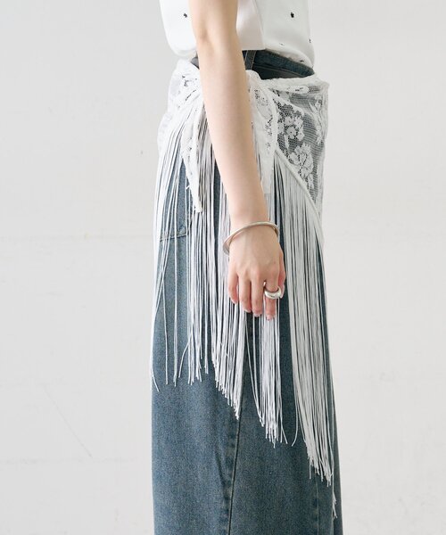 mystic(ミスティック)の「フリンジレーススカーフ(マフラー・レディース・オフホワイト/ブラック/アイボリー・ONE SIZE)」の16枚目の写真
