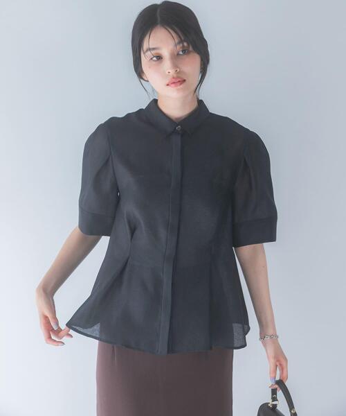 URBAN RESEARCH ROSSO WOMEN（アーバンリサーチ　ロッソ）の「シアーオーガンジーフォルムシャツ（シャツ/ブラウス・レディース・ブラック/オフホワイト・FREE）」の10枚目の写真