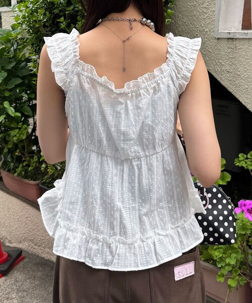 CIAOPANIC（チャオパニック）の「ウッドボタンドビーシャーリングキャミビスチェ（シャツ/ブラウス・レディース・ブラック/イエロー/ホワイト・ONE SIZE）」の15枚目の写真