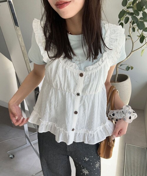 CIAOPANIC（チャオパニック）の「ウッドボタンドビーシャーリングキャミビスチェ（シャツ/ブラウス・レディース・ブラック/イエロー/ホワイト・ONE SIZE）」の19枚目の写真