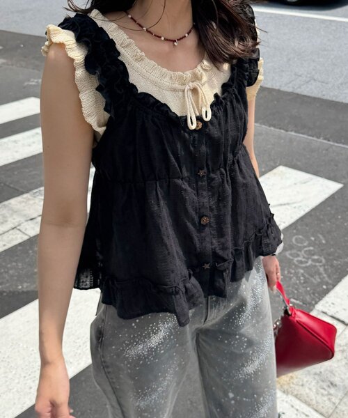 CIAOPANIC(チャオパニック)の「ウッドボタンドビーシャーリングキャミビスチェ(シャツ/ブラウス・レディース・ブラック/イエロー/ホワイト・ONE SIZE)」の17枚目の写真