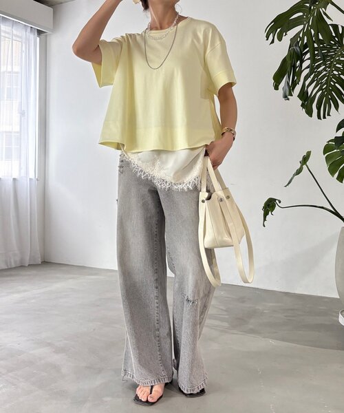 DouDou(ドゥドゥ)の「裾フレアTEE(Tシャツ/カットソー・レディース・チャコールグレー/ブラック/オフホワイト/イエロー・FREE)」の21枚目の写真