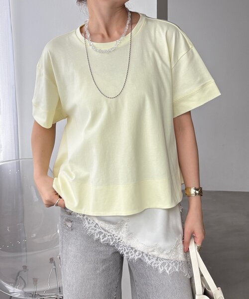 DouDou(ドゥドゥ)の「裾フレアTEE(Tシャツ/カットソー・レディース・チャコールグレー/ブラック/オフホワイト/イエロー・FREE)」の13枚目の写真
