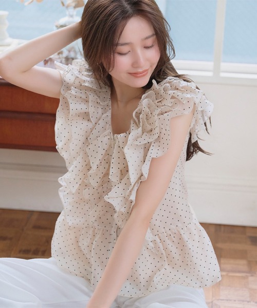 KOBE LETTUCE（コウベレタス）の「シアーフリルペプラムブラウス（シャツ/ブラウス・レディース・オフホワイト/ピンク/ブラック/ホワイト系その他/ベージュ系その他・M）」の10枚目の写真