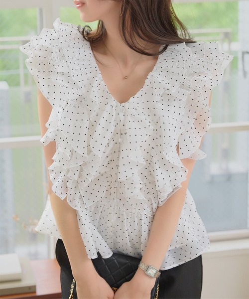 KOBE LETTUCE（コウベレタス）の「シアーフリルペプラムブラウス（シャツ/ブラウス・レディース・オフホワイト/ピンク/ブラック/ホワイト系その他/ベージュ系その他・M）」の7枚目の写真