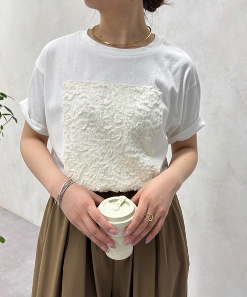Jena espace merveilleux(ジェナ エスパスメルヴェイユ)の「シアーパッチワークカットソー(Tシャツ/カットソー・レディース・オフホワイト/ライトグレー/ブラック・FREE)」の2枚目の写真