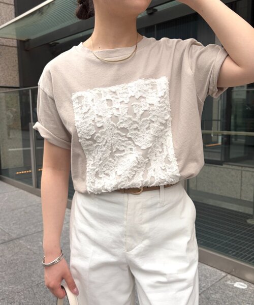 Jena espace merveilleux(ジェナ エスパスメルヴェイユ)の「シアーパッチワークカットソー(Tシャツ/カットソー・レディース・オフホワイト/ライトグレー/ブラック・FREE)」の3枚目の写真