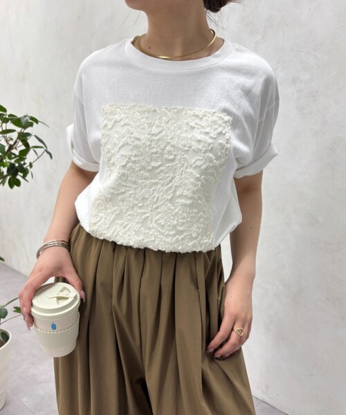 Jena espace merveilleux(ジェナ エスパスメルヴェイユ)の「シアーパッチワークカットソー(Tシャツ/カットソー・レディース・オフホワイト/ライトグレー/ブラック・FREE)」の6枚目の写真
