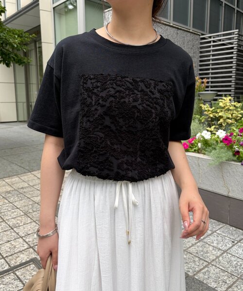 Jena espace merveilleux(ジェナ エスパスメルヴェイユ)の「シアーパッチワークカットソー(Tシャツ/カットソー・レディース・オフホワイト/ライトグレー/ブラック・FREE)」の12枚目の写真