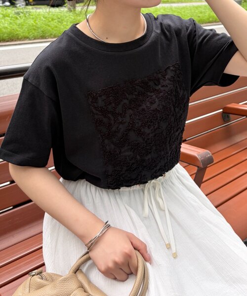 Jena espace merveilleux(ジェナ エスパスメルヴェイユ)の「シアーパッチワークカットソー(Tシャツ/カットソー・レディース・オフホワイト/ライトグレー/ブラック・FREE)」の20枚目の写真