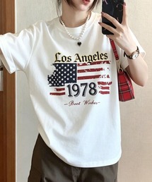 アメリカンフラッグプリント オーバーサイズ半袖Tシャツ レディース