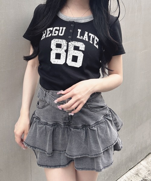 INGNI（イング）の「ヘンリーネックレイヤードナンバリングトップス（Tシャツ/カットソー・レディース・オフホワイト/ブラック/ブラック系7/ホワイト×ブラック・M）」の12枚目の写真