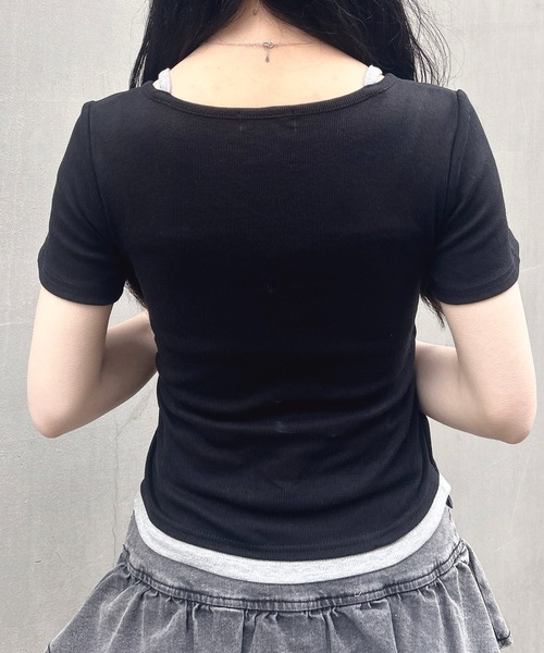 INGNI（イング）の「ヘンリーネックレイヤードナンバリングトップス（Tシャツ/カットソー・レディース・オフホワイト/ブラック/ブラック系7/ホワイト×ブラック・M）」の14枚目の写真