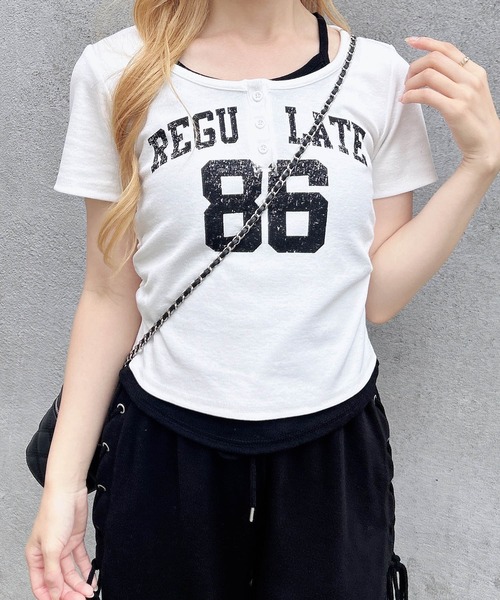 INGNI（イング）の「ヘンリーネックレイヤードナンバリングトップス（Tシャツ/カットソー・レディース・オフホワイト/ブラック/ブラック系7/ホワイト×ブラック・M）」の18枚目の写真