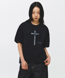 スピアクロスアートワーククロップ半袖Tシャツ_ブラック