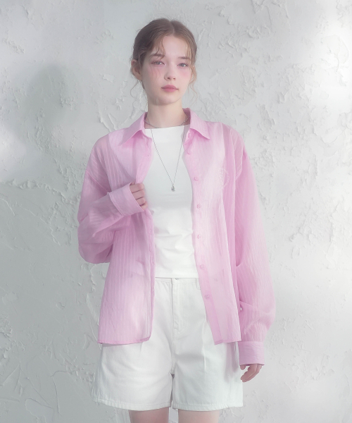 Vivacious(ビバシャス)の「ランジェシースルーストライプシャツ_4Colors(シャツ/ブラウス・レディース・ブルー/アイボリー/ネイビー/ピンク・FREE)」の8枚目の写真