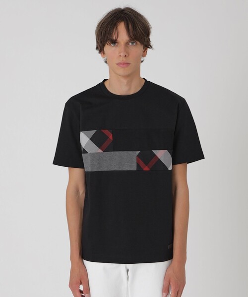 BLACK LABEL CRESTBRIDGE（ブラックレーベル・クレストブリッジ）の「パネルパッチワークプラチナポンチTシャツ（Tシャツ/カットソー・メンズ・ブラック/ネイビー/オフホワイト・M/L/XL）」の2枚目の写真