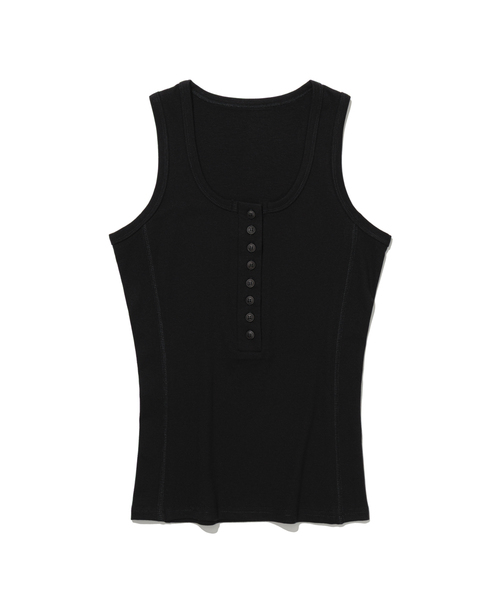 MOAA(モア)の「スリムヘンリーネック袖なしトップス(Tシャツ/カットソー・レディース・ホワイト/ブラック・MEDIUM/SMALL)」の2枚目の写真