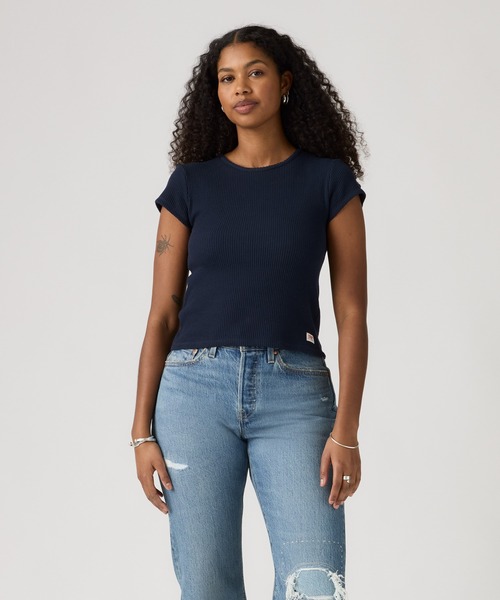 Levi's(リーバイス)の「Levi's/リーバイス DRY GOODS ワッフルTシャツ(Tシャツ/カットソー・レディース・ネイビー・XS/S/M)」の2枚目の写真