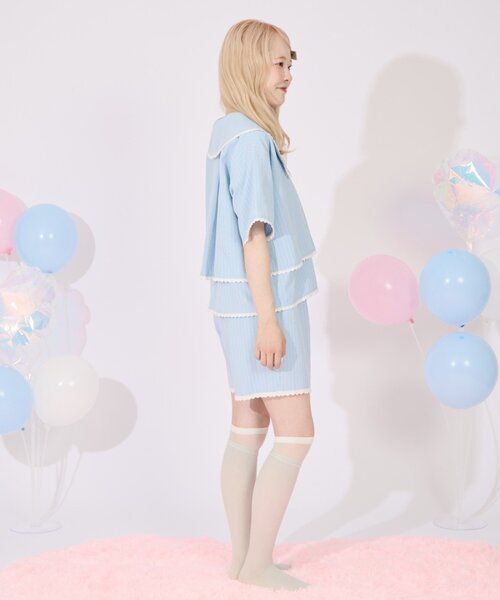 HELLO.SANFRANCISCO（ハローサンフランシスコ）の「【HELLO.SANFRANCISCO】レース付ストライプショートパンツ（その他パンツ・レディース・ブルー/ピンク・ONE SIZE）」の5枚目の写真