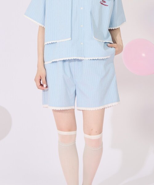 HELLO.SANFRANCISCO（ハローサンフランシスコ）の「【HELLO.SANFRANCISCO】レース付ストライプショートパンツ（その他パンツ・レディース・ブルー/ピンク・ONE SIZE）」の7枚目の写真