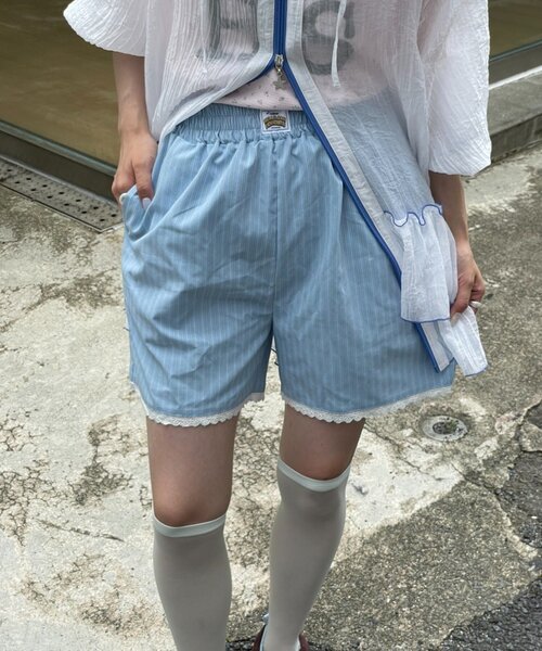HELLO.SANFRANCISCO（ハローサンフランシスコ）の「【HELLO.SANFRANCISCO】レース付ストライプショートパンツ（その他パンツ・レディース・ブルー/ピンク・ONE SIZE）」の8枚目の写真