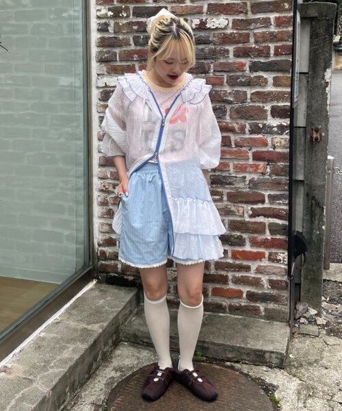 HELLO.SANFRANCISCO（ハローサンフランシスコ）の「【HELLO.SANFRANCISCO】レース付ストライプショートパンツ（その他パンツ・レディース・ブルー/ピンク・ONE SIZE）」の10枚目の写真