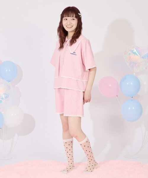 HELLO.SANFRANCISCO（ハローサンフランシスコ）の「【HELLO.SANFRANCISCO】レース付ストライプショートパンツ（その他パンツ・レディース・ブルー/ピンク・ONE SIZE）」の14枚目の写真