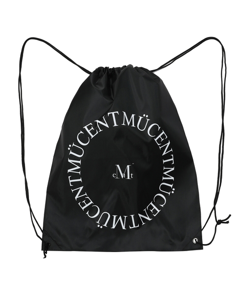 MUCENT(ムセント)の「円形ロゴストリングジムバッグ(成人男女共用)(バックパック/リュック・レディース・ブラック・FREE)」の1枚目の写真