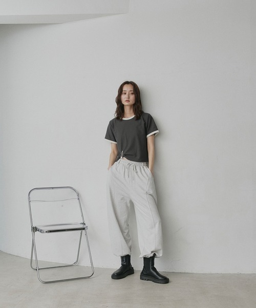 ad thie(アドティエ)の「ショート丈 リンガー デザイン Tシャツ(Tシャツ/カットソー・レディース・ピンク/ライトブルー/ネイビー/ブラウン/チャコール/アイボリー・FREE)」の16枚目の写真