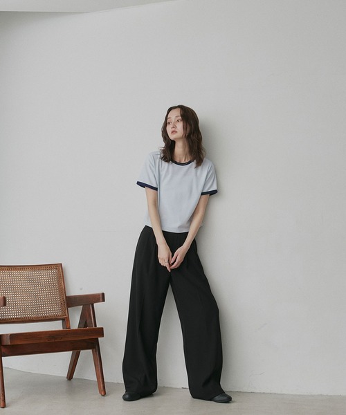 ad thie(アドティエ)の「ショート丈 リンガー デザイン Tシャツ(Tシャツ/カットソー・レディース・ピンク/ライトブルー/ネイビー/ブラウン/チャコール/アイボリー・FREE)」の7枚目の写真