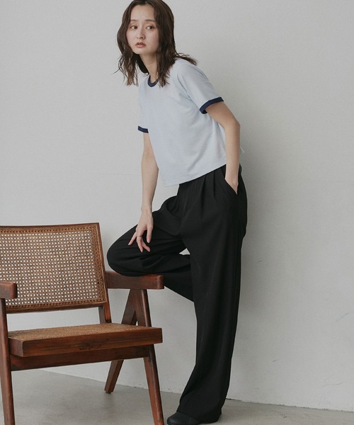 ad thie(アドティエ)の「ショート丈 リンガー デザイン Tシャツ(Tシャツ/カットソー・レディース・ピンク/ライトブルー/ネイビー/ブラウン/チャコール/アイボリー・FREE)」の11枚目の写真