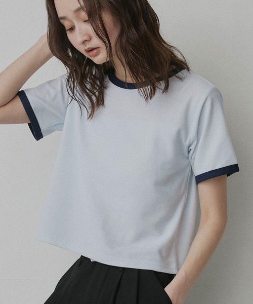 ad thie(アドティエ)の「ショート丈 リンガー デザイン Tシャツ(Tシャツ/カットソー・レディース・ピンク/ライトブルー/ネイビー/ブラウン/チャコール/アイボリー・FREE)」の12枚目の写真
