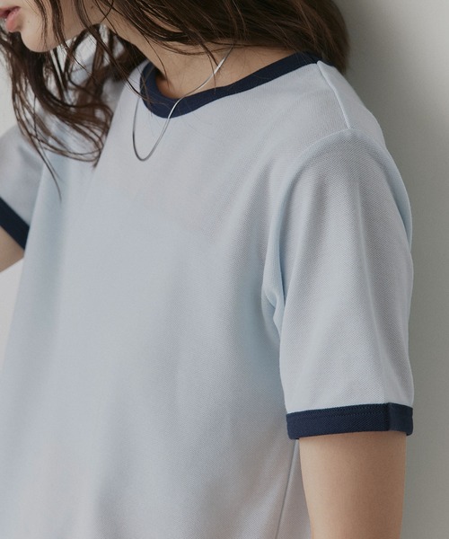 ad thie(アドティエ)の「ショート丈 リンガー デザイン Tシャツ(Tシャツ/カットソー・レディース・ピンク/ライトブルー/ネイビー/ブラウン/チャコール/アイボリー・FREE)」の13枚目の写真