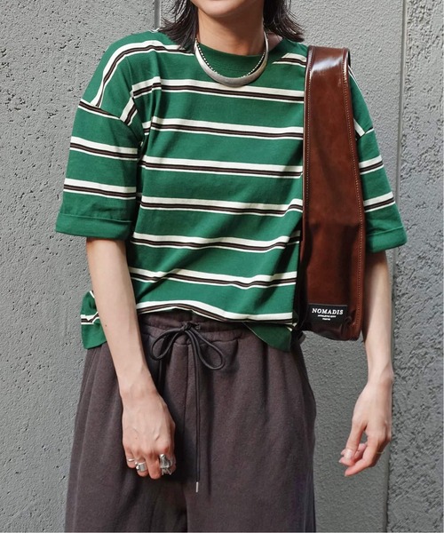 JOURNAL STANDARD(ジャーナルスタンダード)の「《追加4》汗ジミ防止ボーダービッグT(Tシャツ/カットソー・レディース・ベージュ/ブラック/ウッド/グリーン/グレー・FREE)」の5枚目の写真