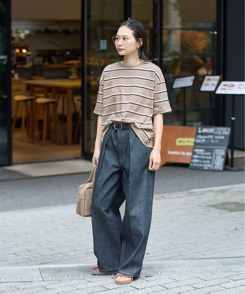 JOURNAL STANDARD(ジャーナルスタンダード)の「《追加4》汗ジミ防止ボーダービッグT(Tシャツ/カットソー・レディース・ベージュ/ブラック/ウッド/グリーン/グレー・FREE)」の9枚目の写真